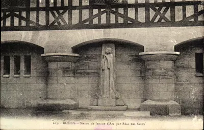 Bilhete postal antigo Rouen Estátua de Joana d'Arc Por Del Sarte