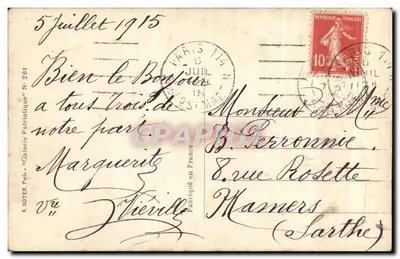 Bilhete postal antigo Acolade Ao Estandarte Louis Beroud Militaria Dragons — Verso