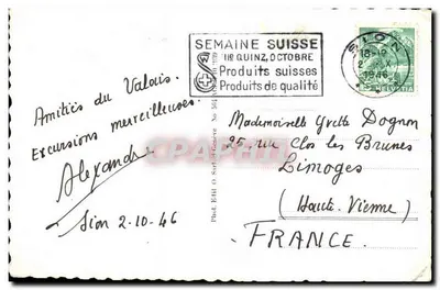Bilhete postal antigo Sion Suíça — Verso