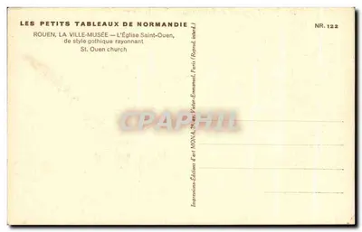 Rouen — Igreja de São Ouen — estilo gótico radiante — Edições MONA, n° 122 — Verso