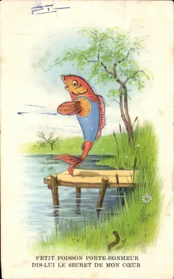 Petit poisson porte-bonheur — poisson rouge sur quai — éditeur non visible