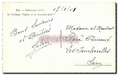 Betharram (3-P.) — Kolegium, Kościół i nowy most — Wydawnictwo Charteigler, n°228 — Rewers