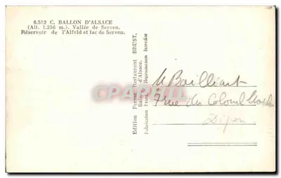 C. Balão de Alsácia — Vale de Serven — Reservatório de Alfeld e lago de Serven — Edição Ferme Restaurant d'Alsace — Verso