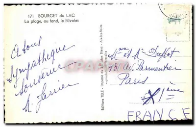 Bourget du Lac — Plaża, na tle Nivolet — Wydawnictwo TÉLÉ - Impasse du Bât. Léon Blanc - Aix-les-Bains — Rewers