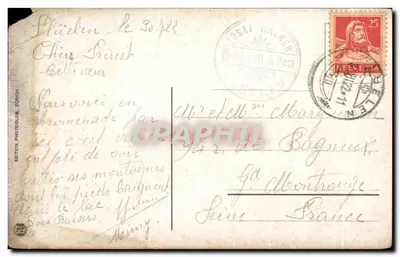 Bilhete postal antigo Fluelen com Bristenstock Suíça — Verso