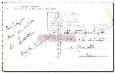 Laval (Mayenne) — Panorama rzeki Mayenne i nabrzeży — Wydawnictwo R. Galliots, Pueil-Malmaison — Rewers