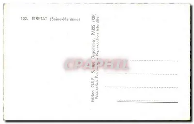 Étretat — Ogólny widok, Wskazówka i Porte d'aval, Odbicia Wskazówki przy niskiej mierze, Widok z lotu nad trzema Portami — Souvenir — Wydawnictwo Dugommier, Paryż — Rewers