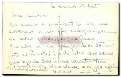Le Plomb du Cantal — 1858 m — ARGRA — Verso