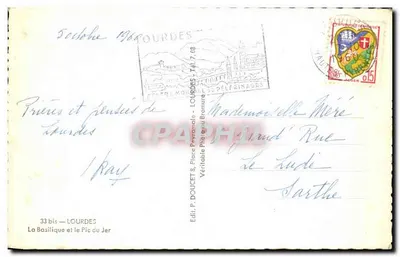 Lourdes — Basílica e o Pic du Jer — Editor P. Doucet, n° 33 bis — Verso