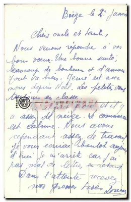 Zimowy krajobraz — zasnieżona dom z lasem — wydawca EC — Rewers