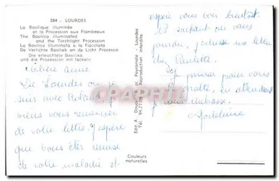 Basílica de Lourdes — Procissão com tochas — Ed. A. Doucet, pl. Peyramale — Verso