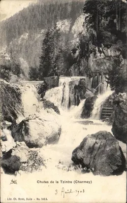 Tzintre Falls (Charmey) — view of the mountain waterfall — Libr. Ch. Morel, Bulla - No. 149 A.