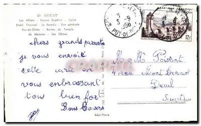 Royat — Puy-de-Dôme — ogólny widok i zabytki — Réal-Photo — Rewers