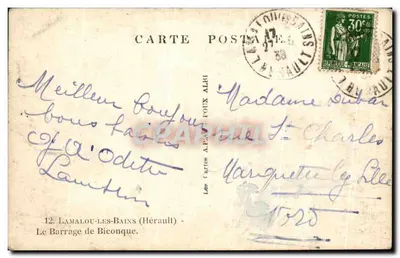 O Barragem de Biconque — Lamalou-les-Bains (Hérault) — editor A.P.A. — Verso