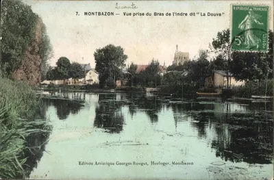 Montbazon — Vista tirada do Braço do Indre chamado "La Douve" — Edição Artística Georges Rouget, Relojoeiro, Montbazon