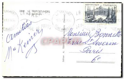 Le Tréport-Mers — Vista geral — Edição A. Terriers-Bains, n°3802 — Verso