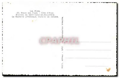 Alpy - Côte d'Azur — Obrzeża Saint-Julien-en-Beauchène — Pittoreska La Rochette, kamienista ściana — wydawca A.T.I.L. - nr 53 — Rewers