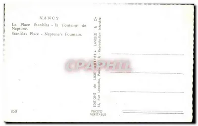 Nancy - Plac Stanisława - Fontanna Neptuna — Wydawnictwo Luxe Estel, n°858 — Rewers
