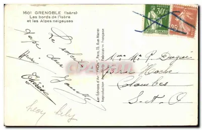 Grenoble (Isère) — Les bords de l'Isère et les Alpes neigeuses — Éditions d'Art 'YVON', Paris — Verso