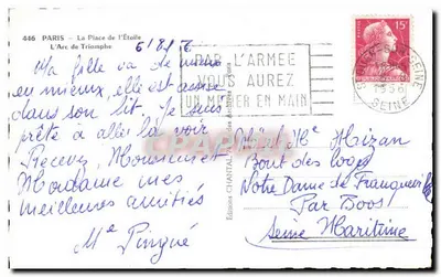 Paryż — Arc de Triomphe — Wydawca Chantal, n° 446 — Rewers