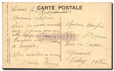 A Virgem de Thérèse do Menino-Jesus, dita « Virgem do Sorriso » — Cliché G. Le Maitre, Impressora St-Paul, Bar-le-Duc — Verso
