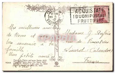 Place Saint-Pierre — An Saint 1925 — éditeur I Buoni Postali Fruttiferi — Verso