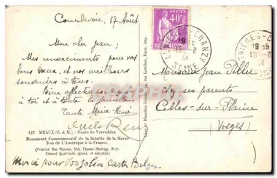 Monumento Comemorativo da Batalha da Marne — Meaux — Editor L.L. — Verso