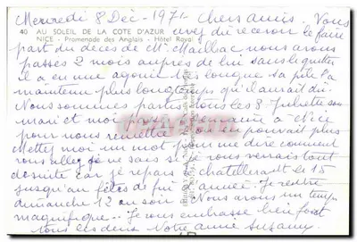 Nice - Promenade des Anglais - Hotel Royal — vista da rua com palmeiras e carros — editor Y. NICE, n°40 — Verso