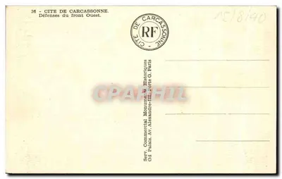 Cidade de Carcassonne — Defesas do Fronte Oeste — Sery Commercial Monuments Historiques, Paris — Verso