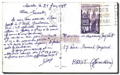 Apparition de Notre-Dame de Lourdes — Sainte Bernadette Soubirous — éditeur Imprimerie de Lourdes, série 54 — Achterkant