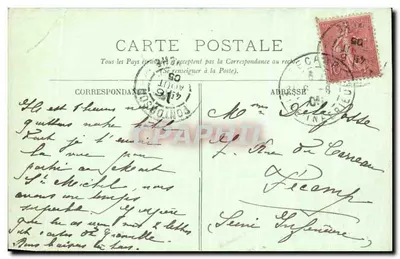 Antieke ansichtkaart Pontorson Het Oude Hotel des Montgomery en de Grande Rue — Achterkant