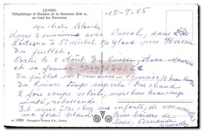 Leysin — Teleférico e Rochas da Berneuse 2048 m — Photoglob-Wehrli S.A., Zurique, n° 11769 — Verso