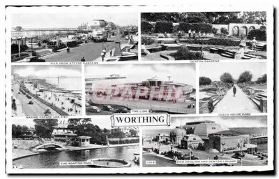 Worthing — Vista panorâmica dos principais locais — editor desconhecido, n° de série 109 B