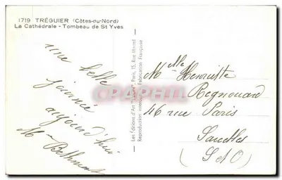 Tréguier (Côtes-du-Nord) — A Catedral - Túmulo de São Yves — Edições d'Art 'Véron' Paris — Verso