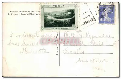 Stara pocztówka Cmentarz Narodowy w Douaumont Militaria — Rewers