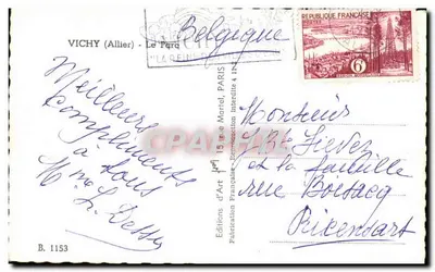 Jardim de Vichy — Vista do lago com cisne e fonte — Yvon, n° 1153 — Verso