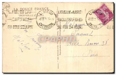 Vista de Lisieux — Cruz de caminho na estrada — Éditions d'Art Yvonne Peris — Verso