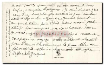 Kaplica i skarbiec Beatrycze Teresy z Dziecka Jezus — wydawca Demoust — Rewers