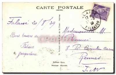 Falaise — Prefeitura — Estátua de Guilherme o Conquistador e Gendarmeria Nacional — Gaby — Verso