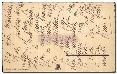 Saint-Malo — Os Muros — Editor Barday, n° 3015 A — Verso