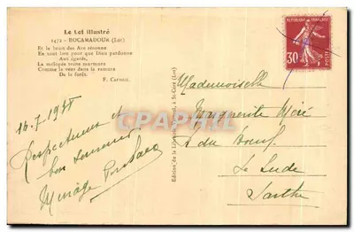 Rocamadour — widok panoramiczny wsi i wysokiej świątyni — Wydawnictwo Librairie Vernel, w St-Céré (Lot) — Rewers