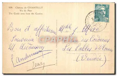 Zamek Chantilly — Widok z Parku — Wydawnictwo Delbarrette, n°109 — Rewers