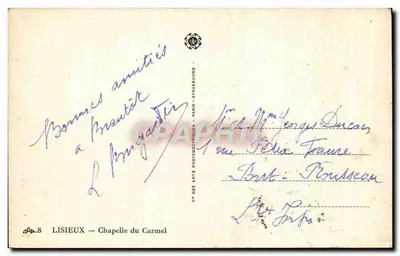 Lisieux — Cappella del Carmelo — Cie des Arts Photomécaniques, Paris — Verso