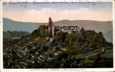 Ruínas do mosteiro de Limburg perto de Bad Dürkheim, Pfalz — vista panorâmica — editor desconhecido, número de série não visível