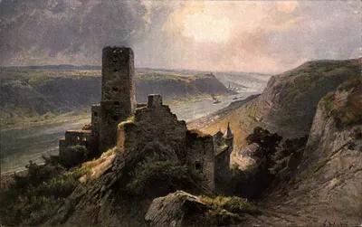 Burg Gutenfels — vista do castelo sobre o rio Reno — editor IBR, n° 118