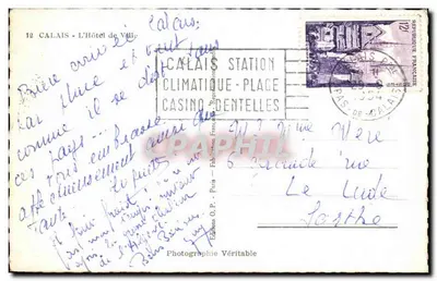 Hôtel de Ville w Calais — widok wieży i budynku — Wydawnictwo O.P. Paryż — Rewers