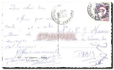 Bilhete postal antigo Lago d'Annecy Duingt Vista geral — Verso
