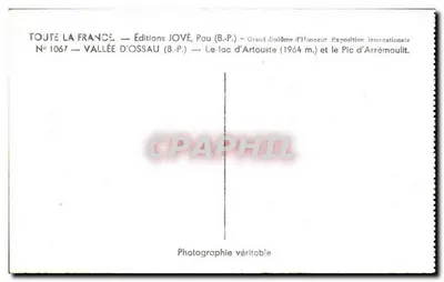 Jezioro Artouste — Wierch Arrémoult — Wydawnictwo JOVÉ, Pau — Rewers