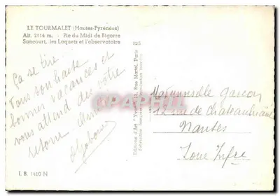 Le Tourmalet (Hautes-Pyrénées) — Pic du Midi de Bigorre, les Laquets et l'observatoire — Éditeur : Éditions d'Art 'Yvonne' Paris — Reverso