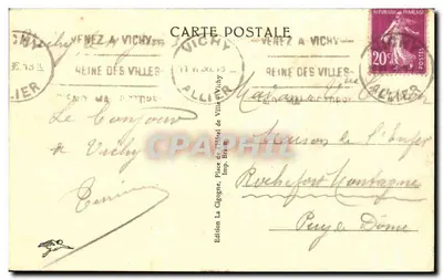 Vichy — Vista geral feita de avião — Os quais do Allier — A estação termal — Verso